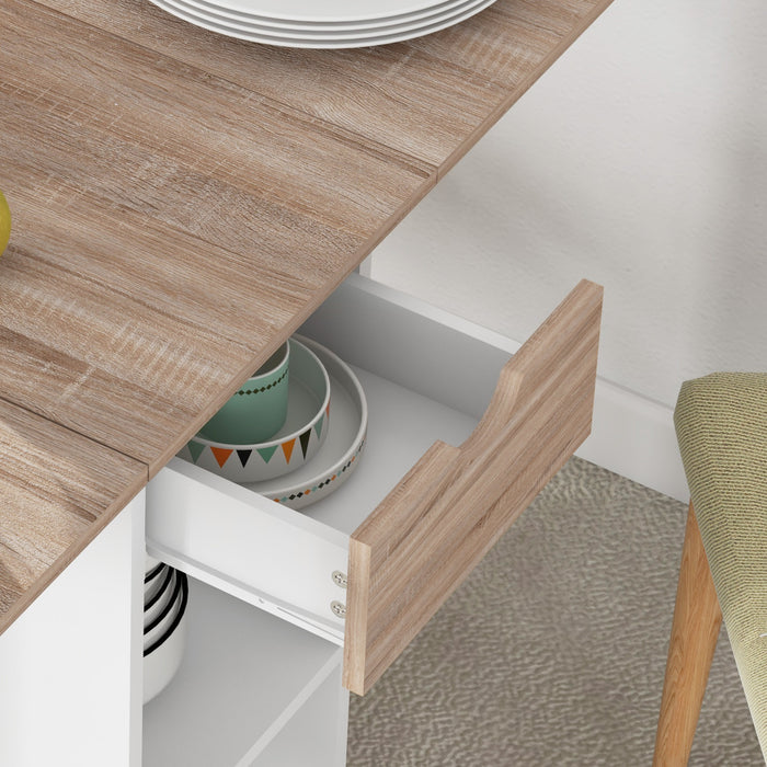Folding Drop Leaf Dining Table with Drawer and Storage Shelves for Small Spaces Oak by HOMCOM