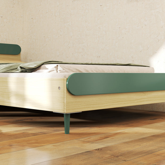 Green Toddler Bed with Safety Rail for Ages 3-10 Years 195 x 103 x 60.5cm by AIYAPLAY