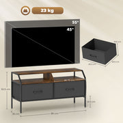 Wooden TV Stand Cabinet With Foldable Drawers And Side Pockets For 55 Inch TVs, Rustic Brown