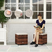 Set of 2 Rattan Storage Ottomans with Cushions for Garden Balcony and Indoor Use Beige by Outsunny