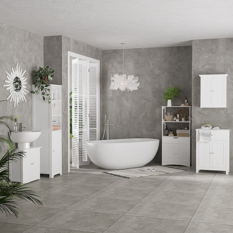 Tall Bathroom Cabinet with Open Shelves and Cupboard for Small Spaces White Homcom