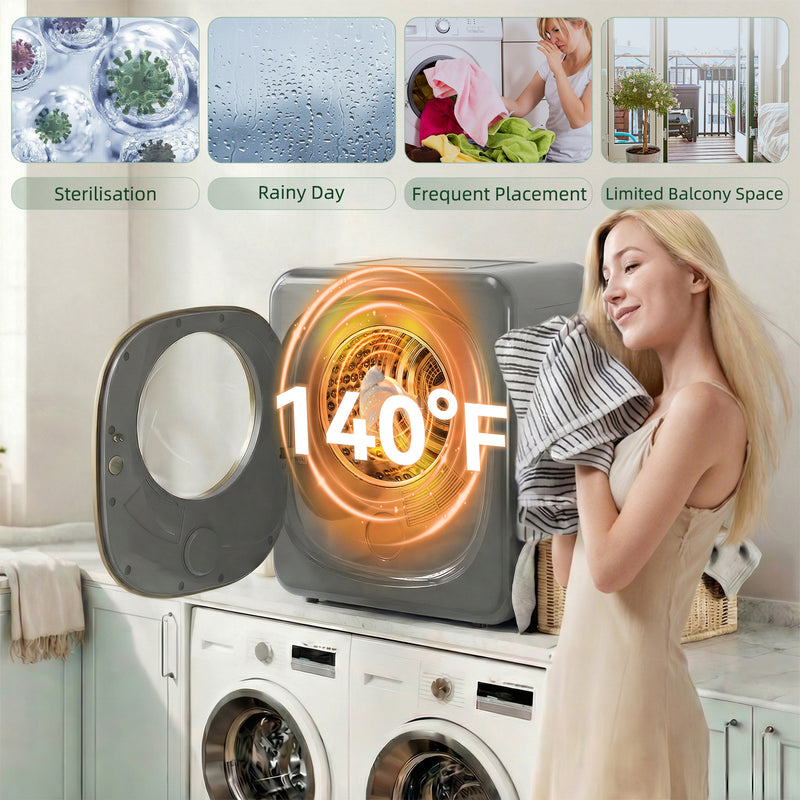 Tumble Dryer for Small Spaces 4 kg Capacity with Quick Drying and Easy Touch Controls Grey AOSOM