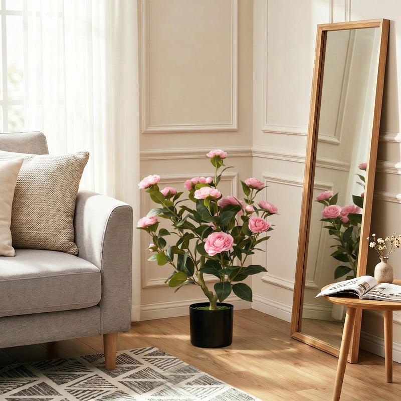 Artificial Camellia Plant 65 cm for Easy Indoor Decoration No Maintenance Pink Homcom