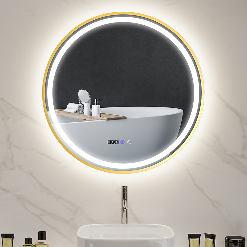 80cm Gold Tone LED Bathroom Mirror With Anti-Fog Function by HOMCOM