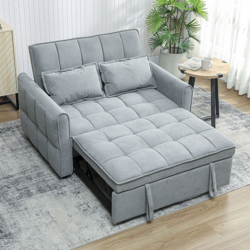Sofa Bed, 3 in 1 Dark Grey 2 Seater Pull Out Sofa Bed With Adjustable Backrest And Pillows For Small Spaces