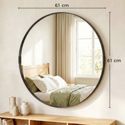 Round Shatterproof Wall Mirror for Hallways or Bathrooms Ready to Hang Black Homcom