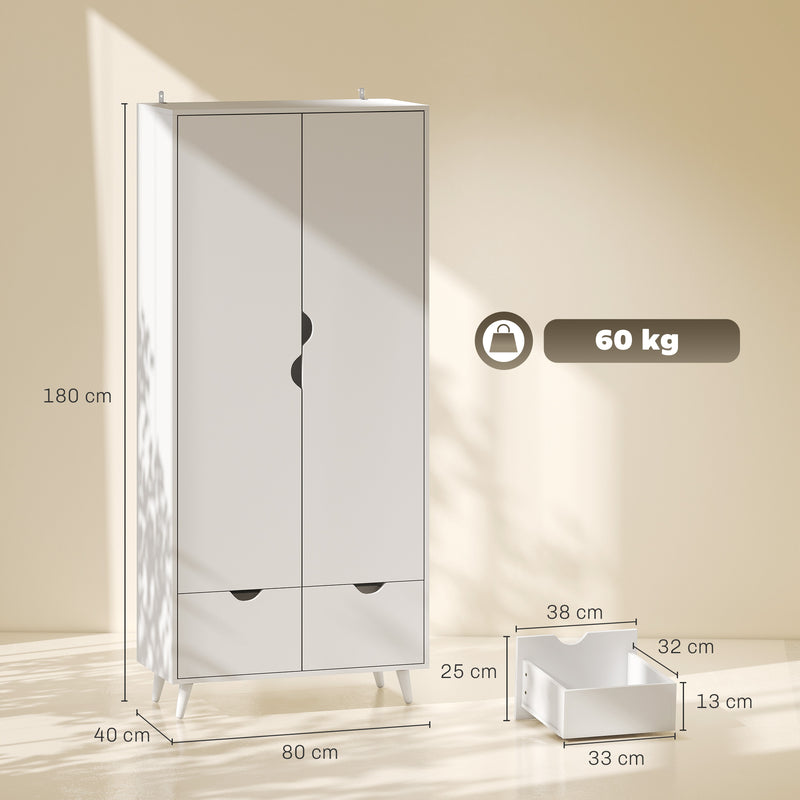 Wardrobe with Hanging Rail Shelves and Drawers for Organised Bedroom Storage White