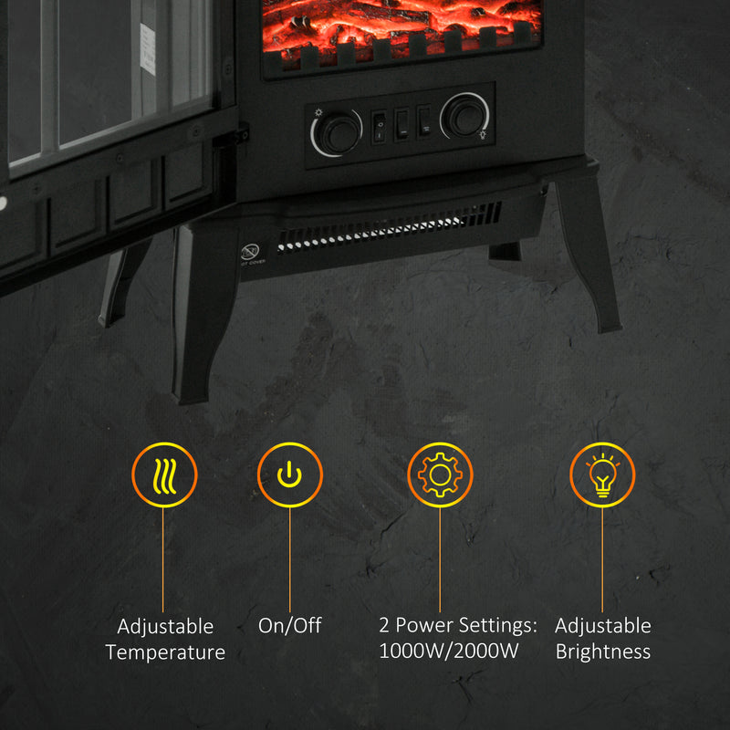 Freestanding Electric Fireplace Heater with LED Flame Effect for Cosy Living Rooms Black
