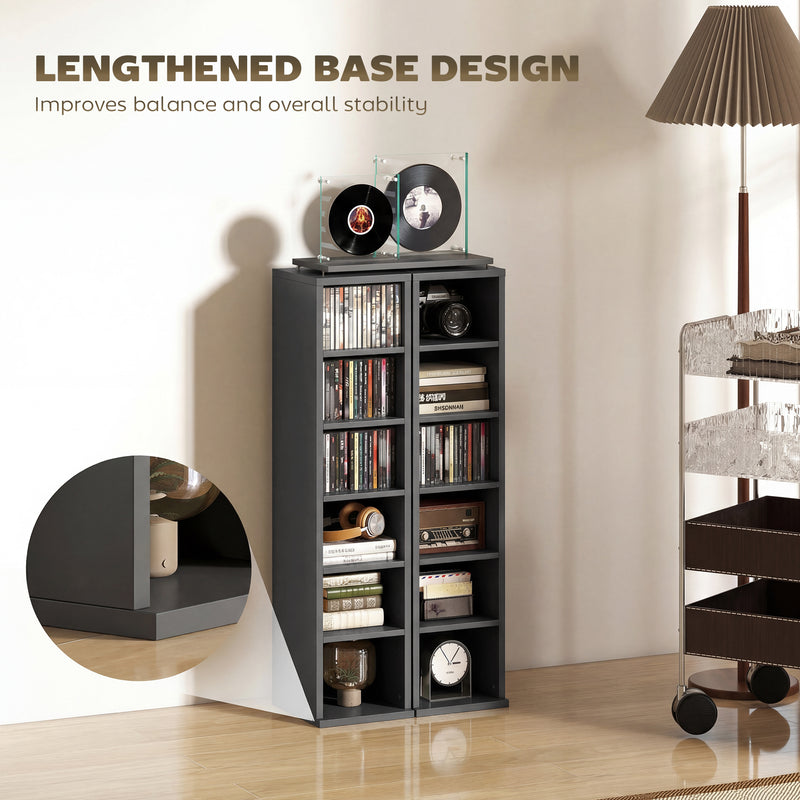 CD and Media Storage Shelves Set of 2 with Adjustable Compartments Black