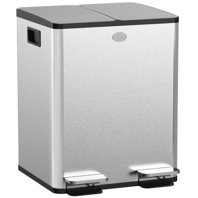 40L Dual Compartment Kitchen Recycling Bin with Deodorisers for Home Use, Silver Tone