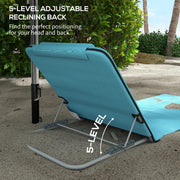 Set of 2 Blue Reclining Beach Chairs with Metal Frames for Garden Camping or Travel