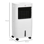 White portable air conditioner with dimensions indicated on a white background