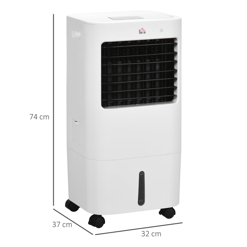 White portable air conditioner with dimensions indicated on a white background