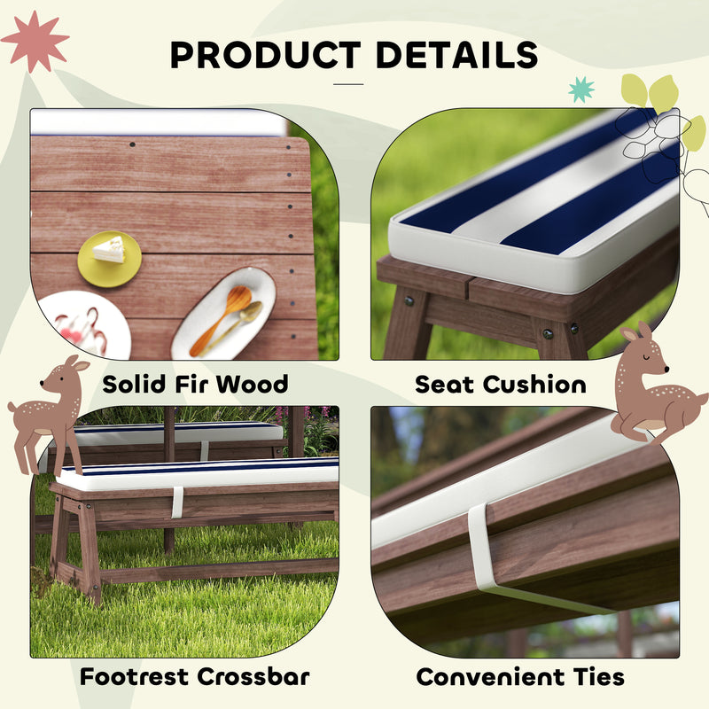 Kids Garden Table and Bench Set with Cushions and Removable Umbrella for Outdoor Play Navy Blue