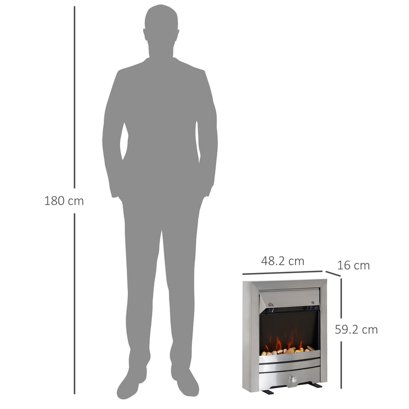 Electric Fireplace Heater with Adjustable Heat and Realistic Flame Effect Stainless Steel