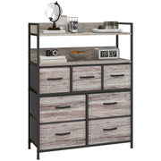 Tall Chest of 7 Fabric Drawers with Wood Effect Finish for Bedroom Storage Grey