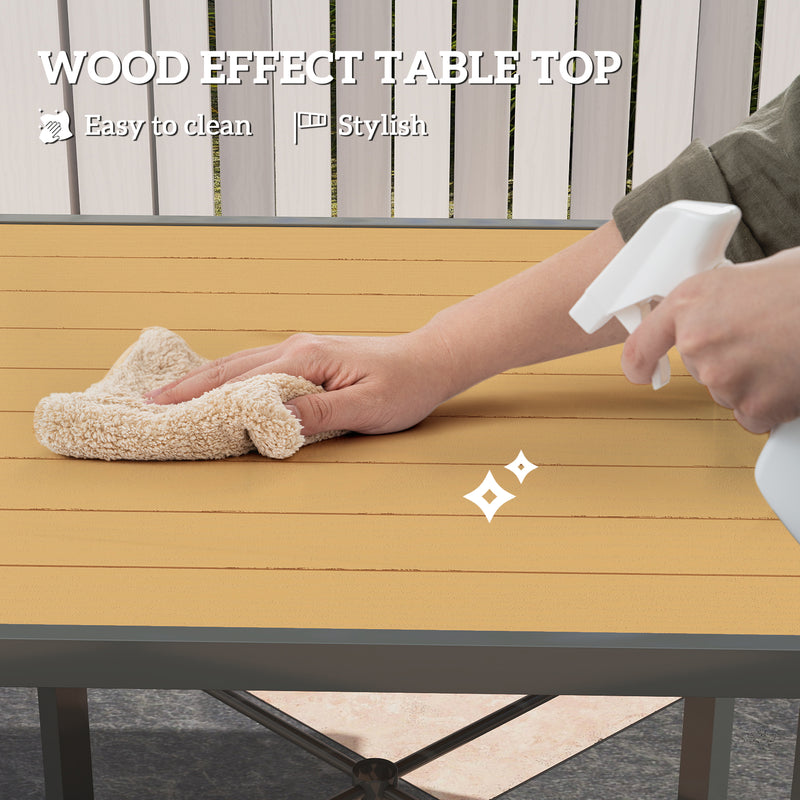 90cm Square Garden Dining Table with Umbrella Hole and Wood Effect Top by Outsunny