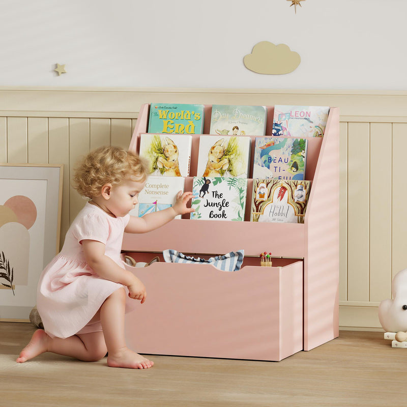 Kids Storage Bookcase with Shelves and Drawer for Bedroom or Playroom Organisation Pink