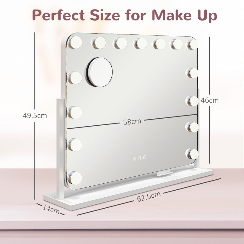 Tabletop Makeup Mirror with 14 LED Bulbs and Adjustable Brightness Settings, White