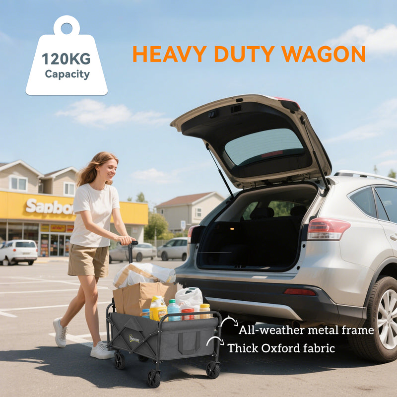 Heavy Duty Folding Festival Trolley With Adjustable Handle For Camping And Beach, Grey