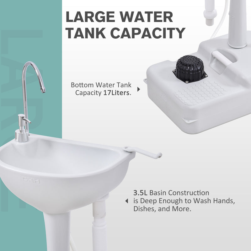 Portable Outdoor Handwashing Sink with 17L Tank and Wheels for Campsites and Gardens Light Grey