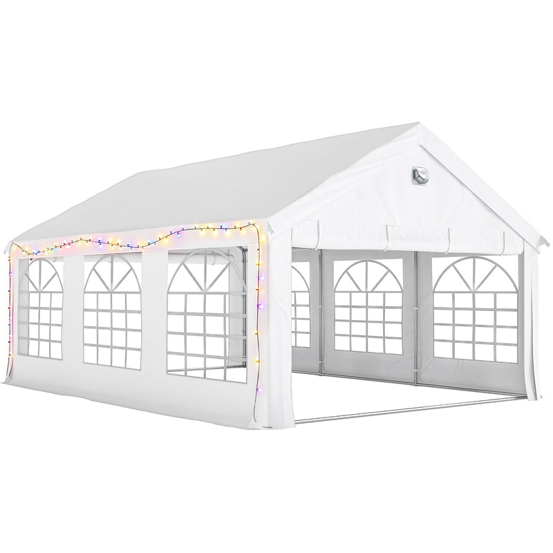 6x4m Marquee Party Tent for Outdoor Gatherings with Large Windows and Weather Protection White Outsunny