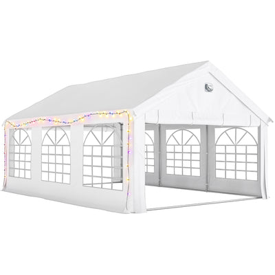 6x4m Marquee Party Tent for Outdoor Gatherings with Large Windows and Weather Protection White Outsunny