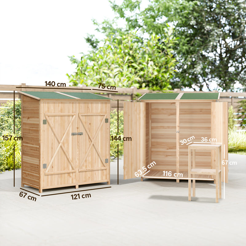 Wooden Garden Storage Shed with Weatherproof Asphalt Roof for Tools and Equipment Natural Outsunny