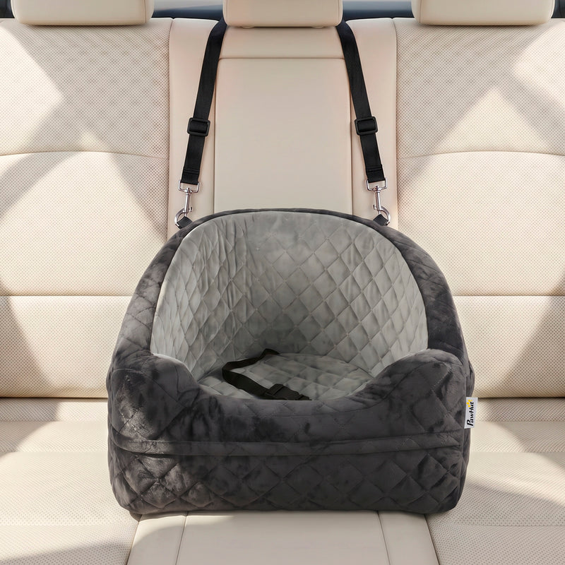 Dog Car Seat for Small Pets with Washable Cover and Adjustable Leash Grey