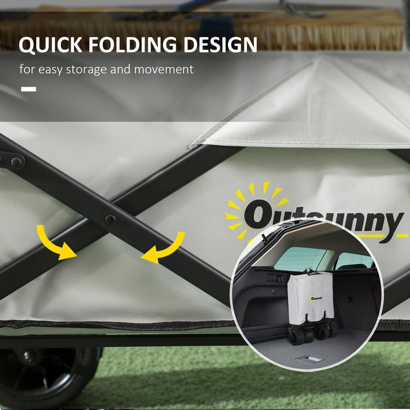 Grey Folding Camping Trolley Wagon With Canopy And Handle For Beach Or Garden Use
