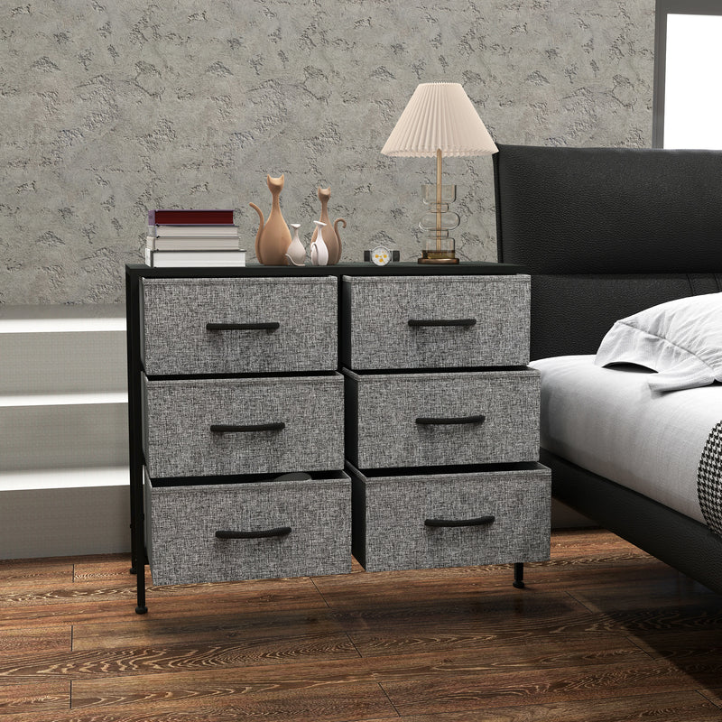 Black 6 Drawer Chest of Drawers with Steel Frame and Wooden Top for Bedroom and Nursery by HOMCOM