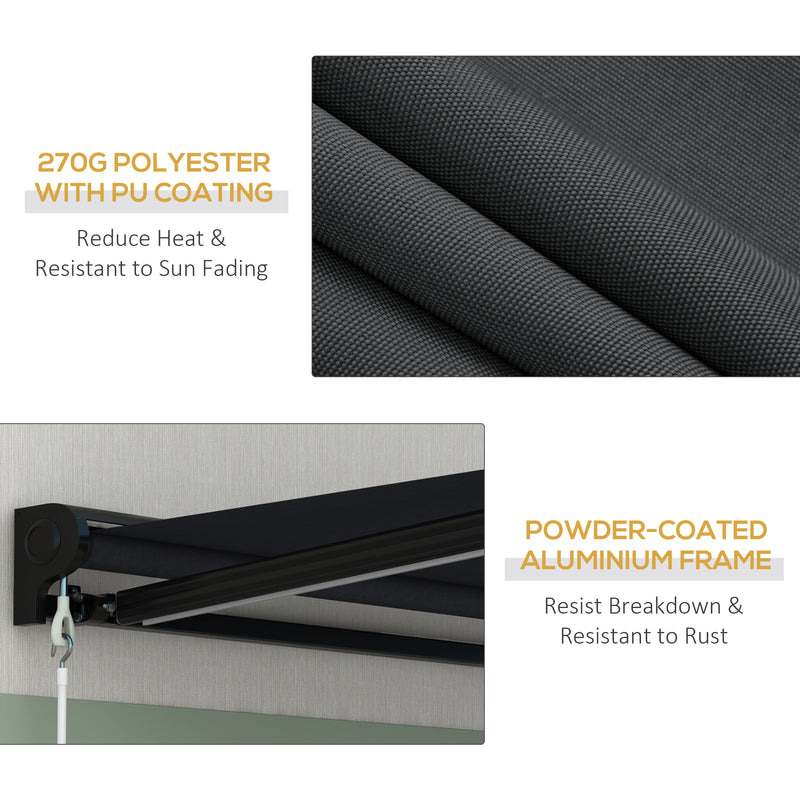 Grey 2 x 2.5m Electric Awning With LED Lights Ideal For Garden Or Patio Shade