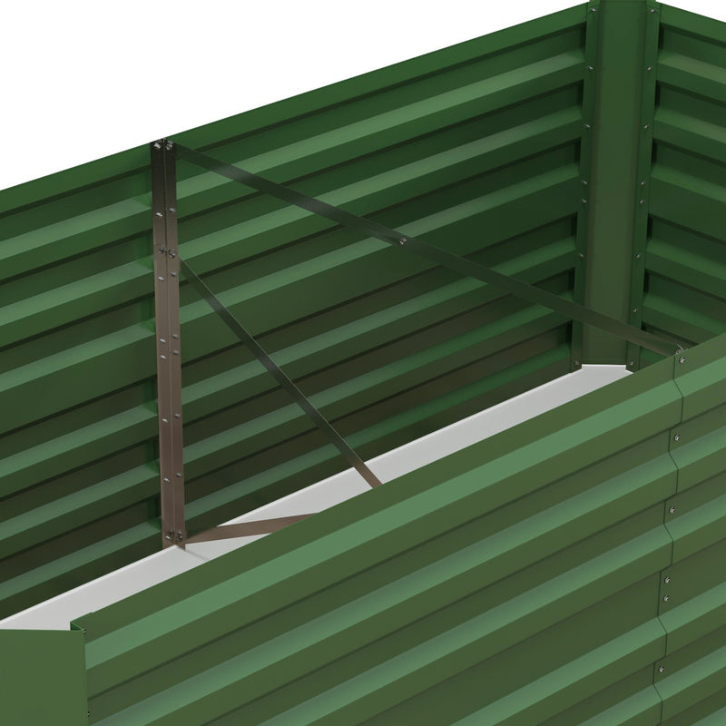 Set of 2 Green Galvanised Steel Raised Garden Beds With Reinforced Rods For Vegetables