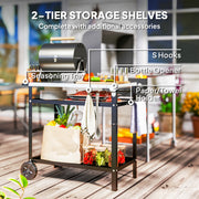 Black BBQ Trolley with Stainless Steel Top Adjustable Shelf and Storage by Outsunny