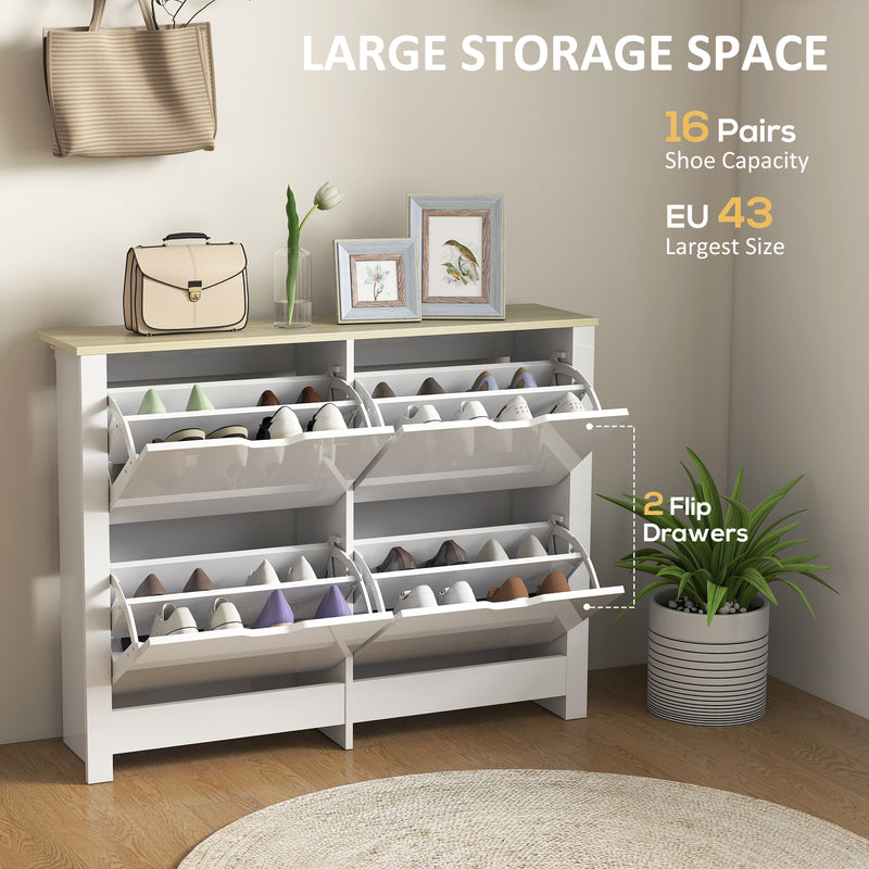 Shoe Cabinet for Hallway Storage Holds 16 Pairs Slim Design for Small Spaces White AOSOM