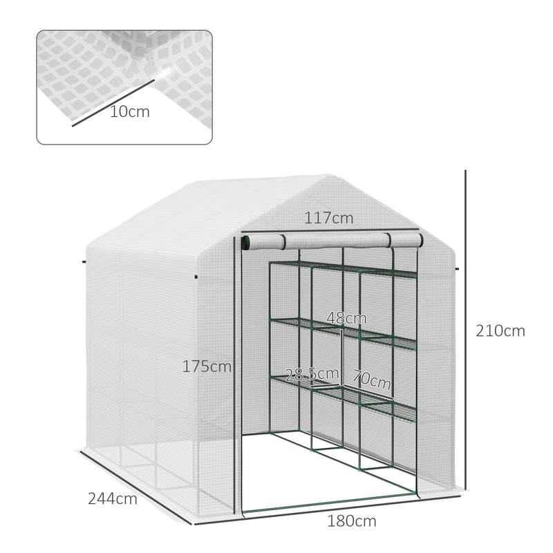 8x6ft Walk In Greenhouse with Shelves White Portable Grow Tent by Outsunny