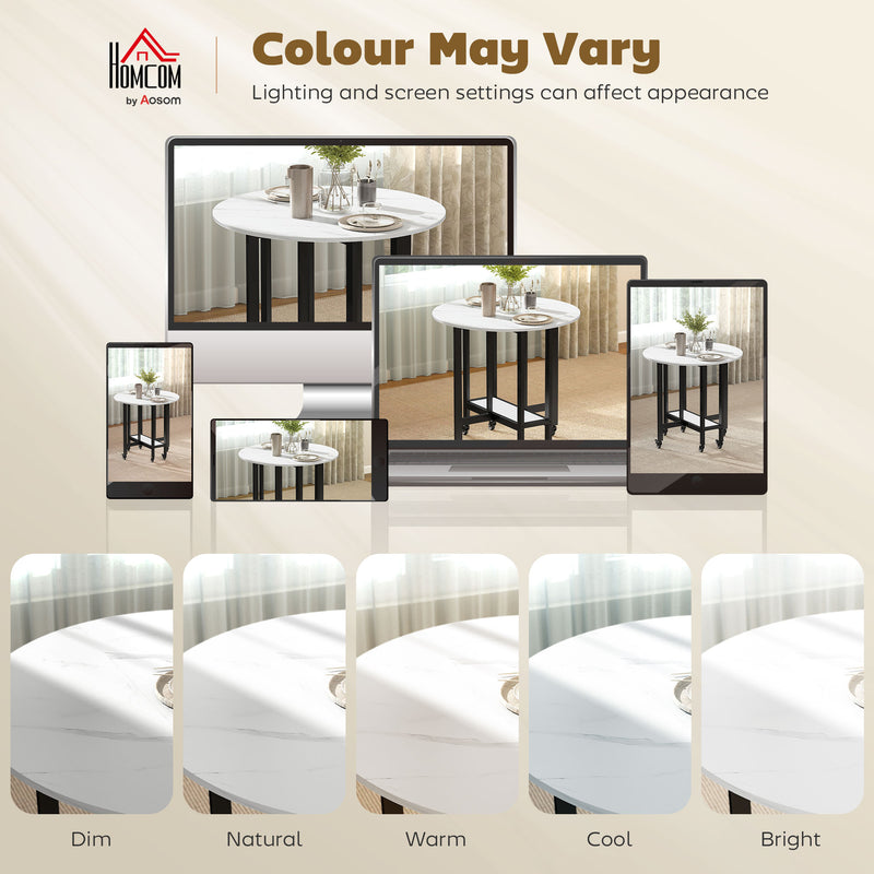Folding Dining Table with Storage Shelf for Small Spaces on Wheels White Marble AOSOM