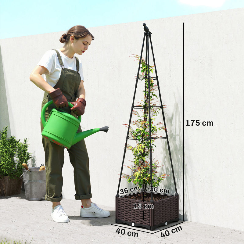 Raised Garden Planter Box with Trellis Self Watering and Drainage for Outdoor Use Grey AOSOM