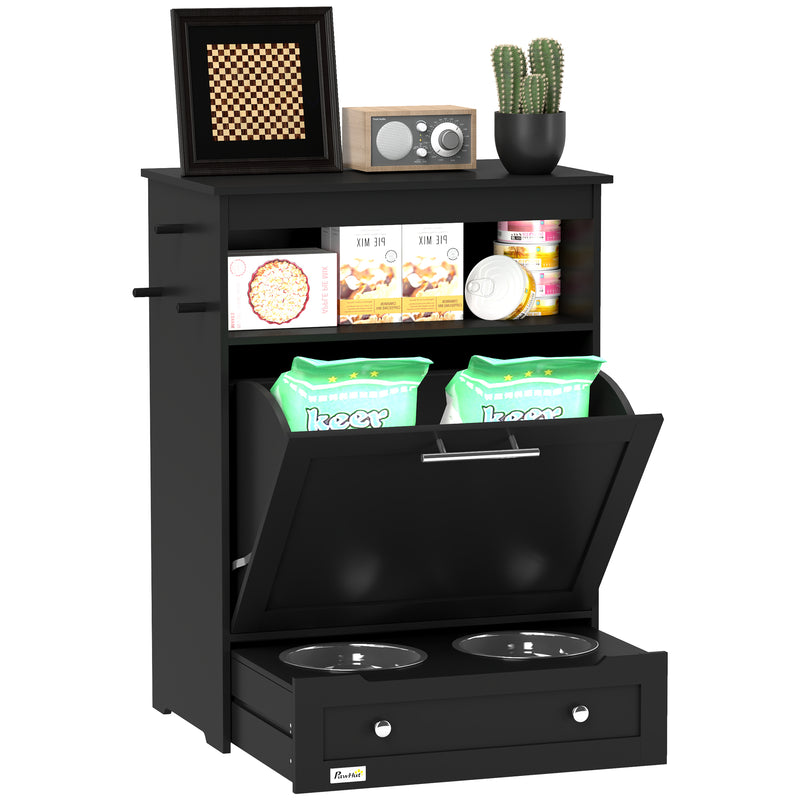 Black Pet Feeder Station With Storage Cabinet and Raised Bowls by PawHut