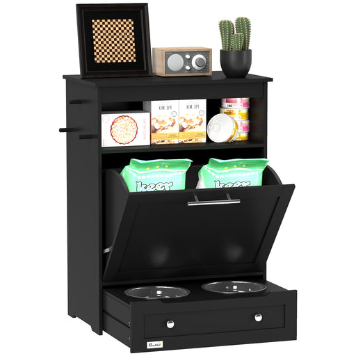Black Pet Feeder Station With Storage Cabinet and Raised Bowls by PawHut