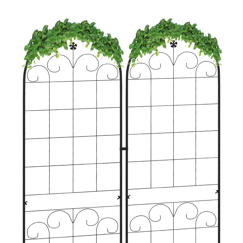 Set of 2 Metal Garden Trellis Panels with Floral Design for Climbing Plant Support