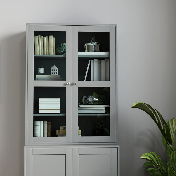 Grey Double Storage Display Cabinet with Shelves by HOMCOM