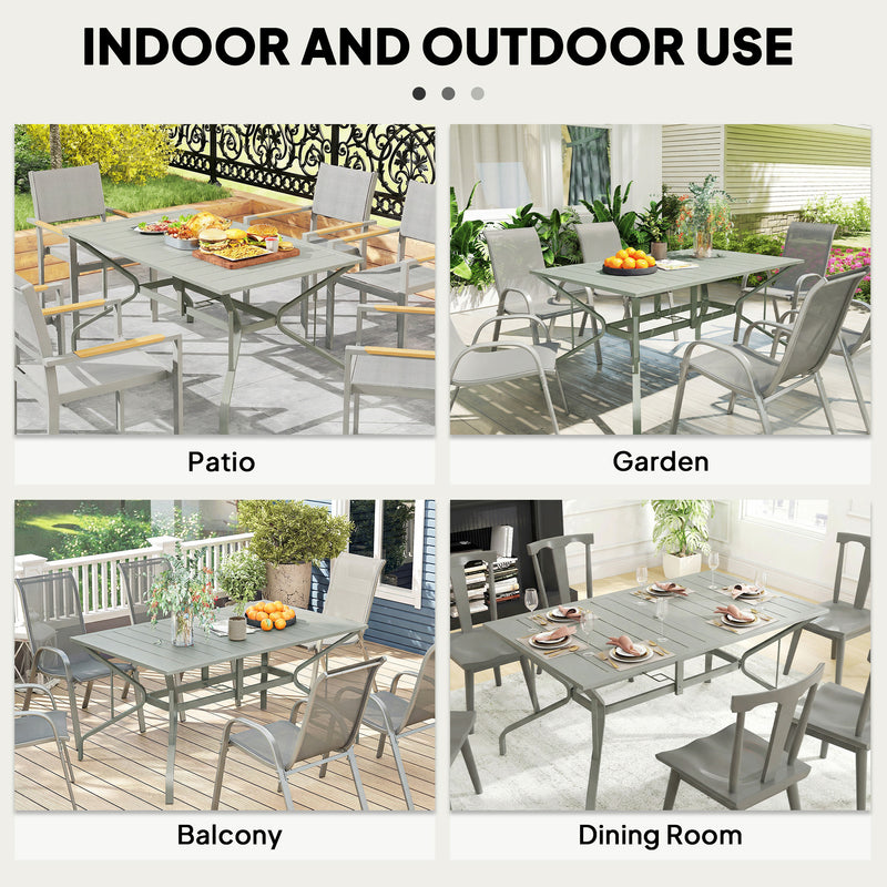 Garden Dining Table for 6 with Parasol Hole and Slatted Top Galvanised Steel Light Grey Outsunny