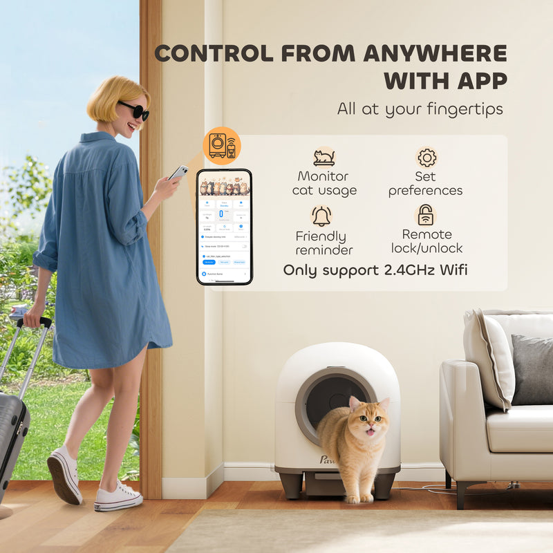 Extra Large Self Cleaning Cat Litter Tray with App Control and Odour Removal, Grey