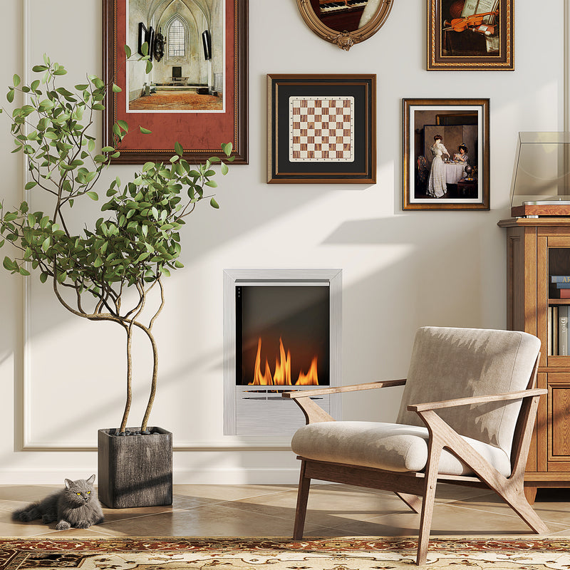 Stainless Steel Indoor Ethanol Fireplace Insert with 0.9L Burner Silver by HOMCOM