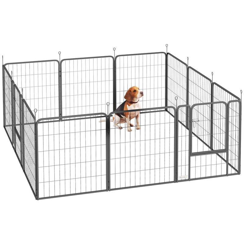12 Panel Heavy Duty Dog Playpen with Doors for Medium Dogs 80 cm High Black by PawHut
