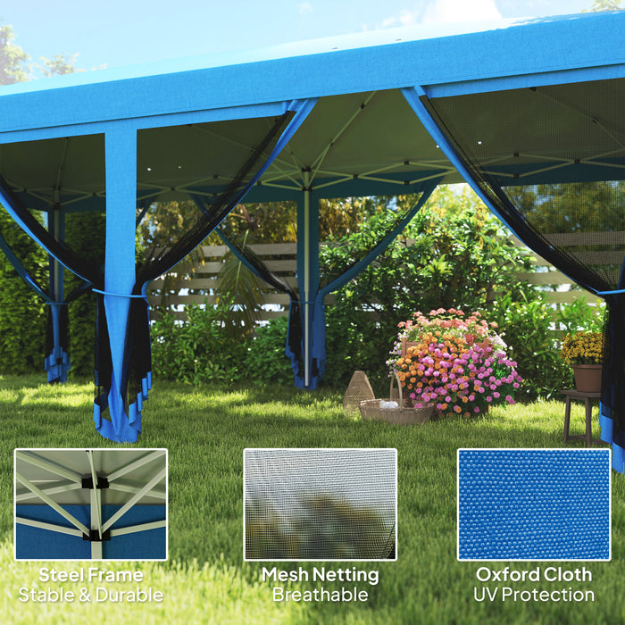 Blue 6x3m Pop Up Gazebo with Mesh Walls and Carry Bag for Events and Parties by Outsunny