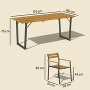 Brown 7 Piece Wooden Outdoor Dining Set with Table and Stackable Chairs