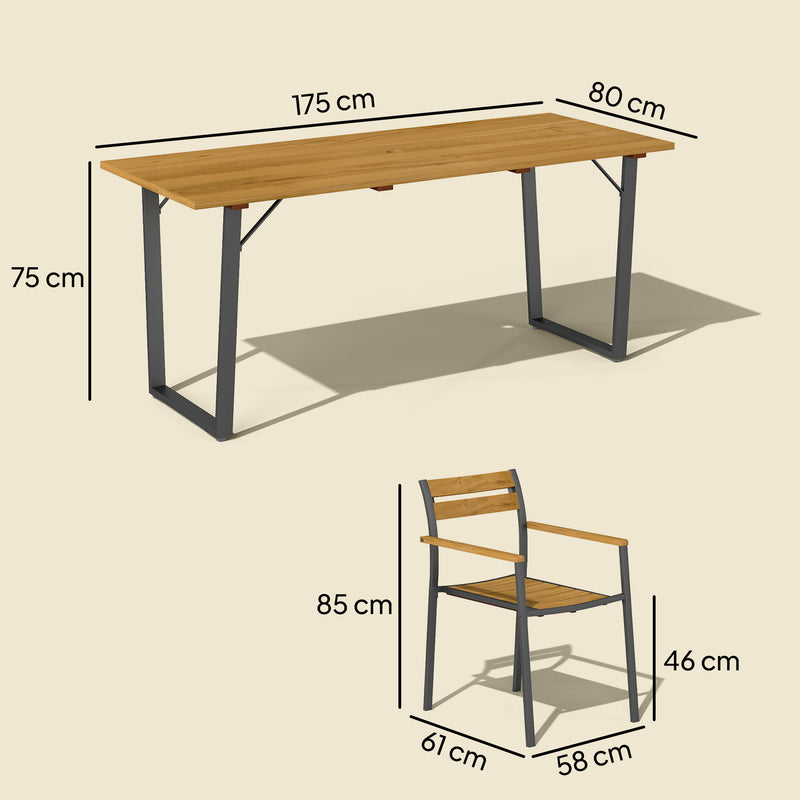 Brown 7 Piece Wooden Outdoor Dining Set with Table and Stackable Chairs