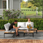 Four Piece Garden Corner Sofa Set with Loveseats and Coffee Tables Teak by Outsunny